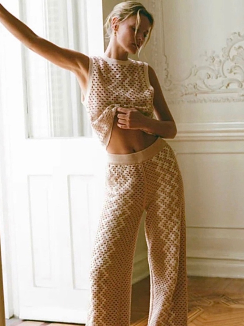 Z Supply Oasis Crochet Top & Loma Crochet Pant Set Beige Cotton Boho Small